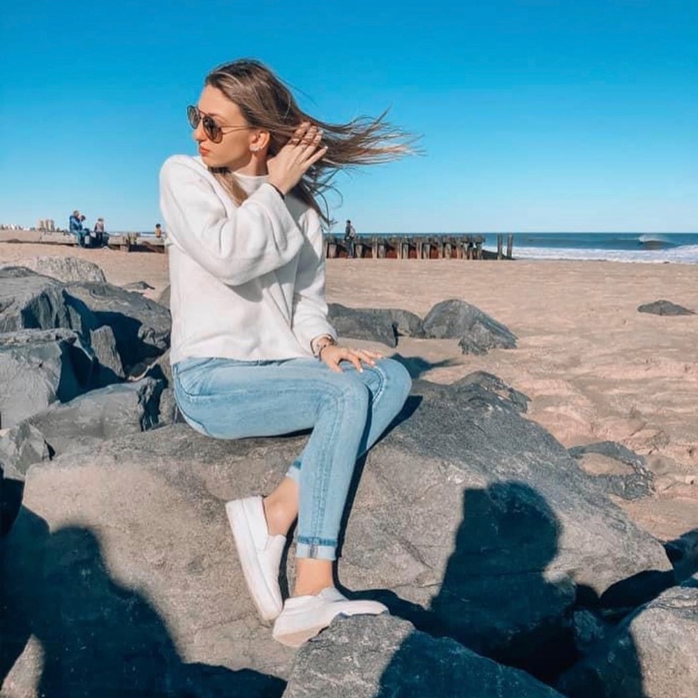 white sweater